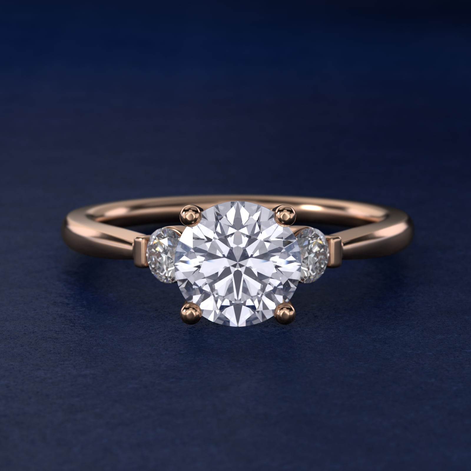 Petite Three-Stone Diamond Engagement Ring in 14k Rose Gold