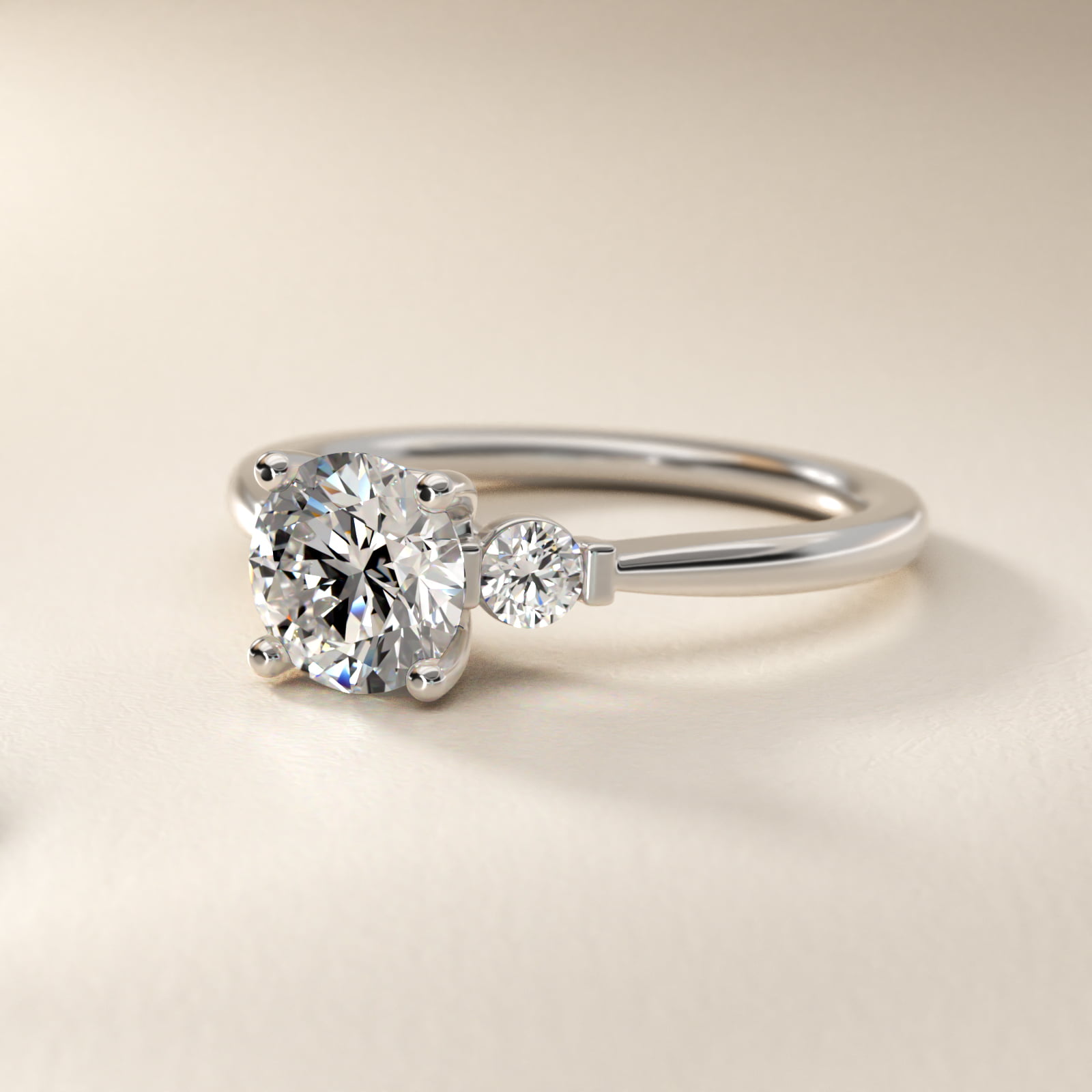 Petite Three-Stone Lab-Grown Diamond Engagement Ring in 18k White Gold