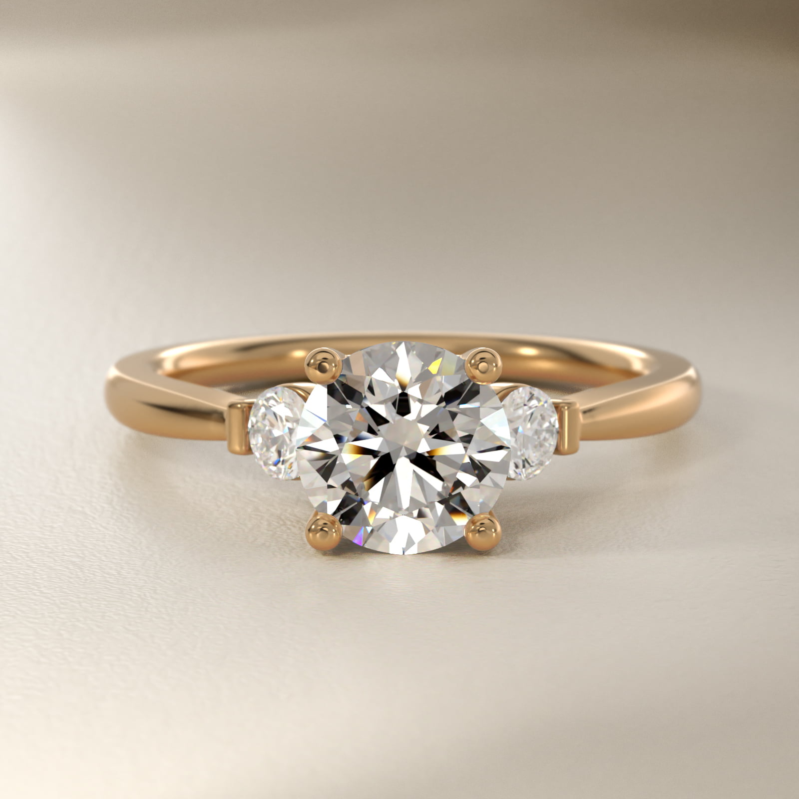 Petite Three-Stone Diamond Engagement Ring in 18k Yellow Gold