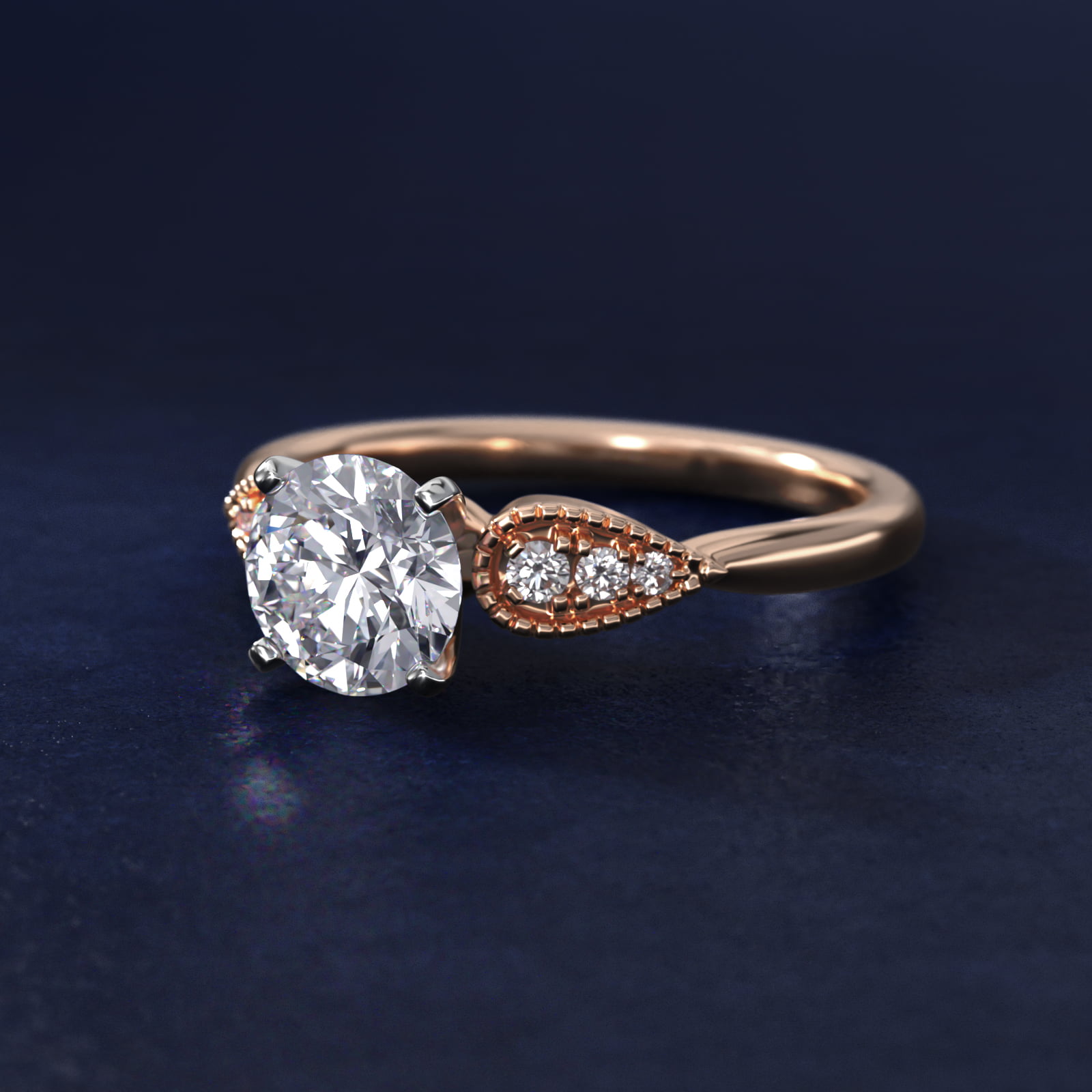 Pear-Shaped Diamond Detail Engagement Ring in 14k Rose Gold