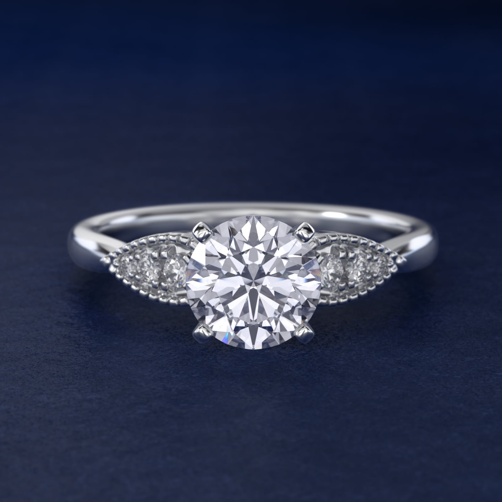 Pear-Shaped Diamond Detail Engagement Ring in 14k White Gold