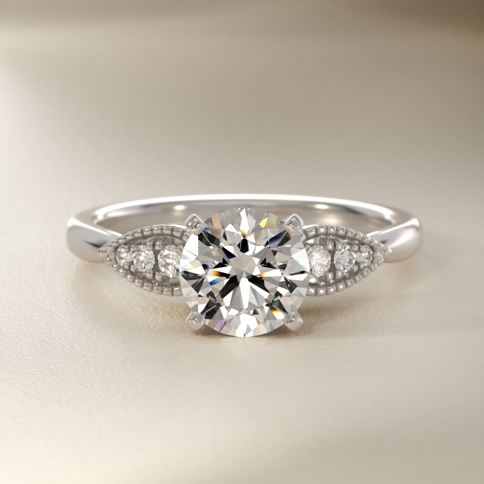 Pear-Shaped Diamond Detail Engagement Ring in 18k White Gold