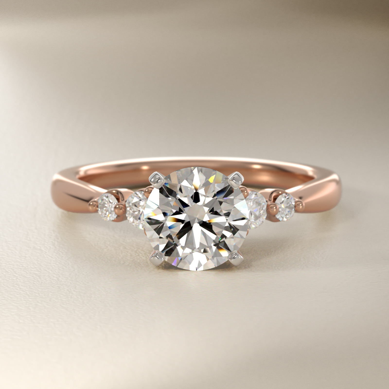 Petite Double Sidestone Diamond Engagement Ring in 14k Rose Gold (1/6 ct. tw.)