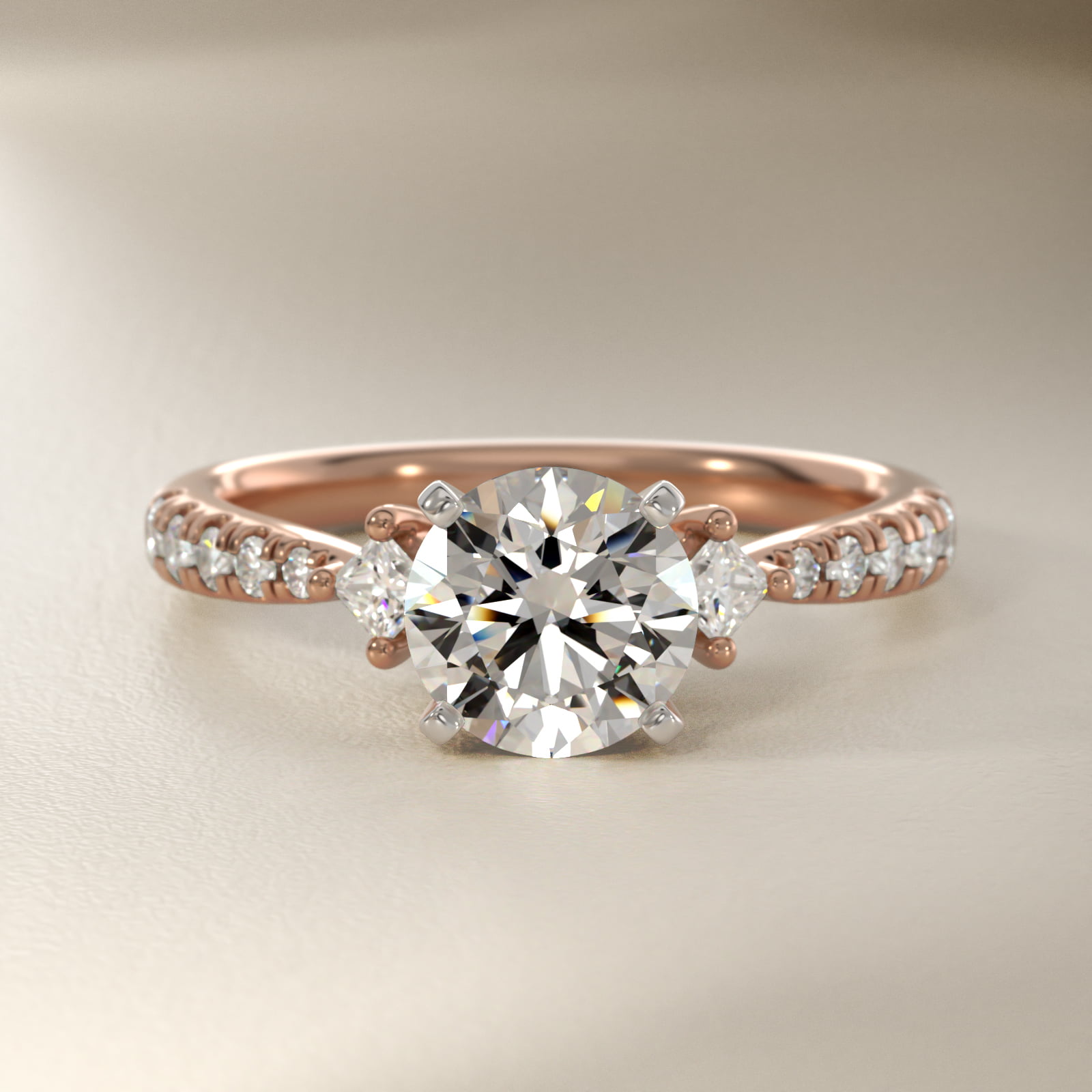 East-West Sidestone and Pavé Diamond Engagement Ring in 14k Rose Gold (1/4 ct. tw.)
