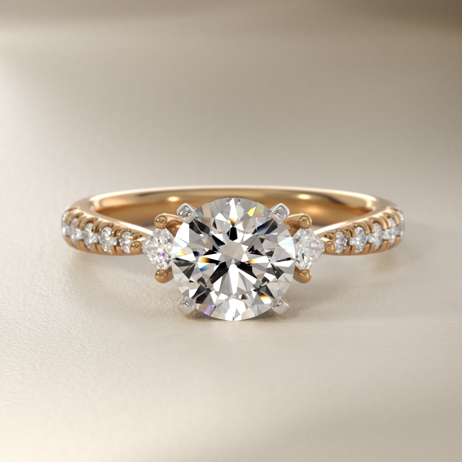 East-West Sidestone and Pavé Diamond Engagement Ring in 18k Yellow Gold (1/4 ct. tw.)