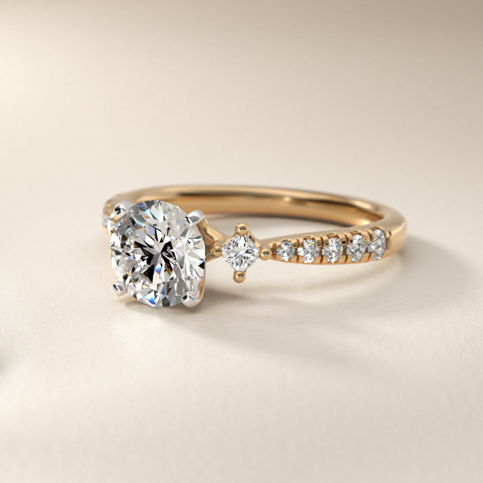 East-West Sidestone and Pavé Diamond Engagement Ring in 14k Yellow Gold (1/4 ct. tw.)