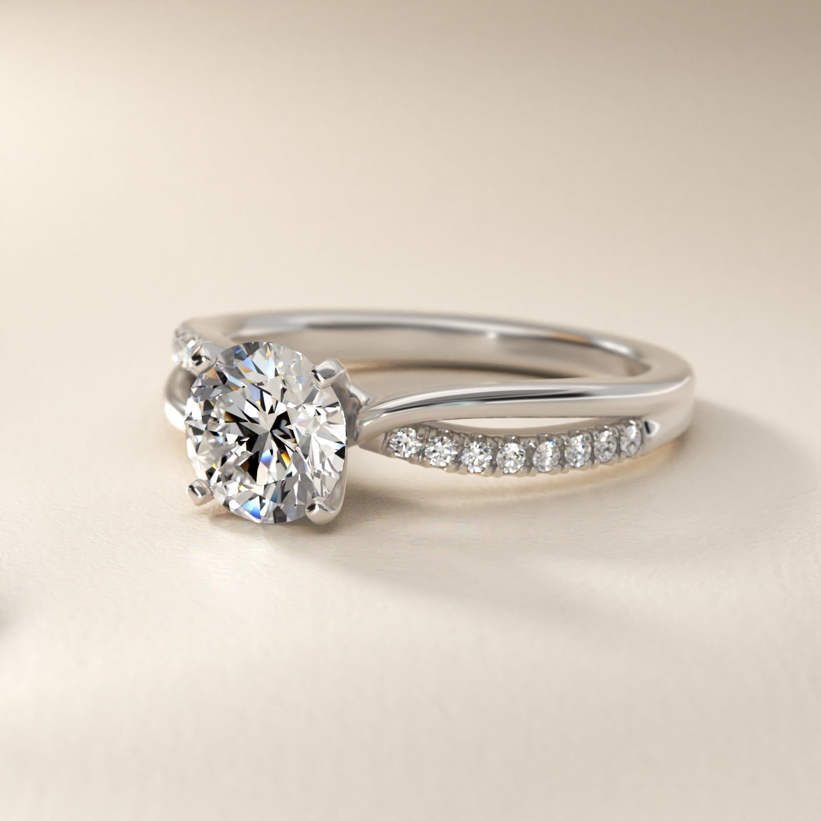 Split Shank Pavé and Plain Shank Diamond Engagement Ring in 14k White Gold (1/10 ct. tw.)