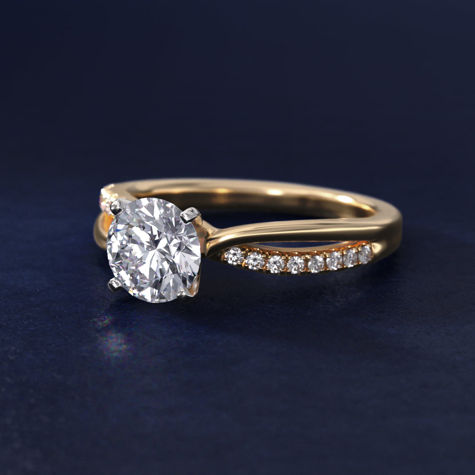 Split Shank Pavé and Plain Shank Diamond Engagement Ring in 14k Yellow Gold (1/10 ct. tw.)