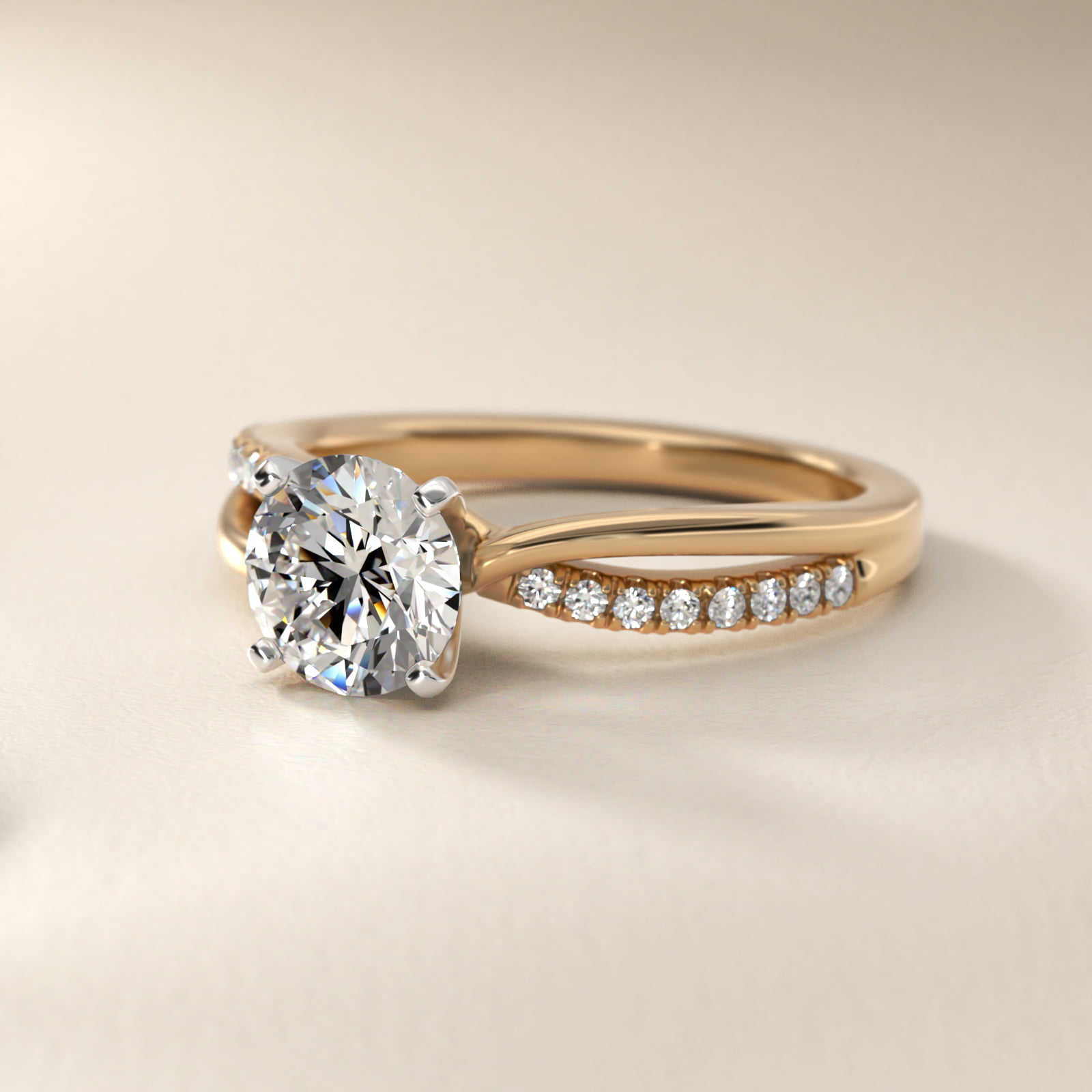 Split Shank Pavé and Plain Shank Diamond Engagement Ring in 18k Yellow Gold (1/10 ct. tw.)