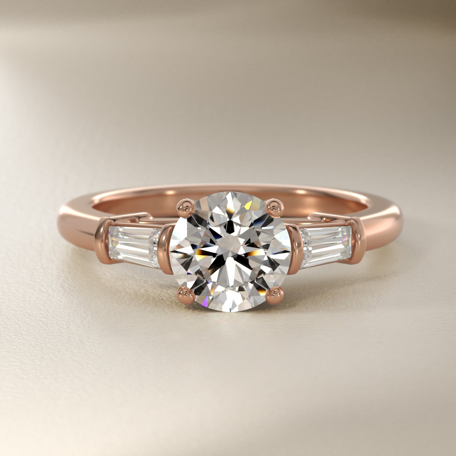 Three-Stone Tapered Baguette Diamond Engagement Ring in 14k Rose Gold (1/4 ct. tw.)