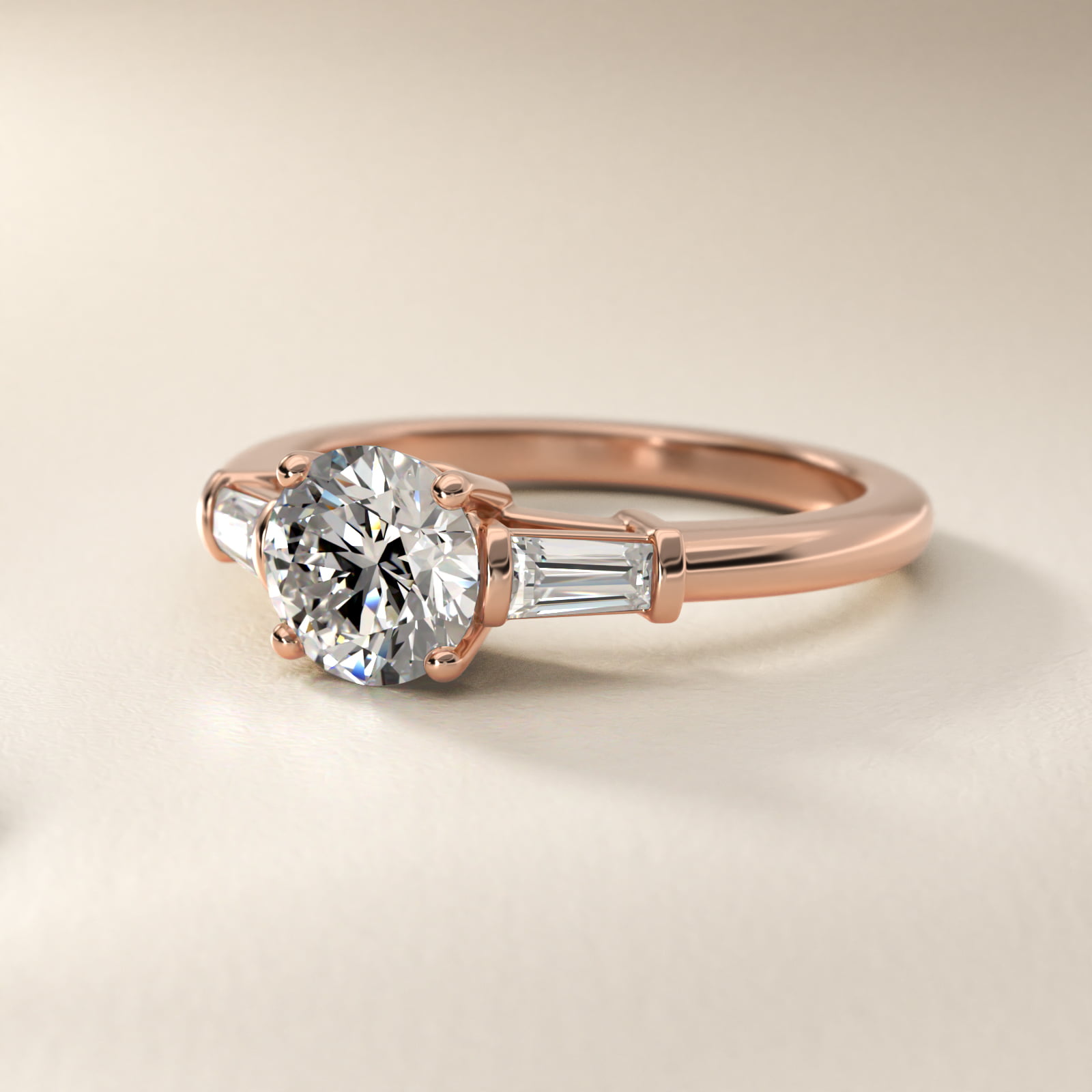 Three-Stone Tapered Baguette Diamond Engagement Ring in 18k Rose Gold (1/4 ct. tw.)