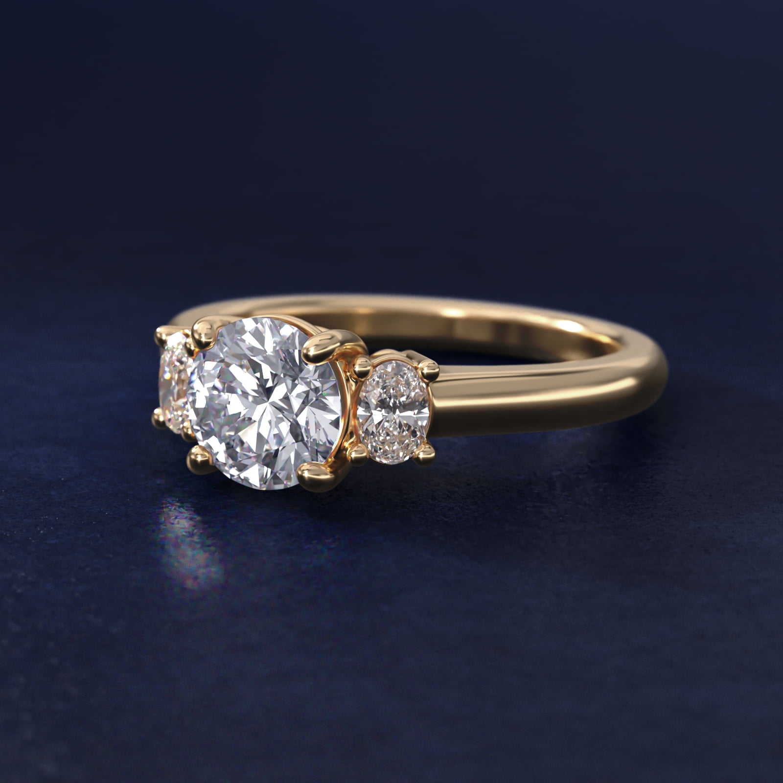 Oval Three-Stone Diamond Engagement Ring in 14K Yellow Gold (1/3 ct. tw.)