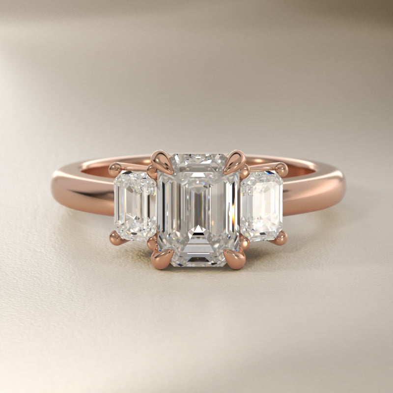 Three-Stone Emerald Cut Lab-Grown Diamond Engagement Ring in 14k Rose Gold (5/8 ct. tw.)