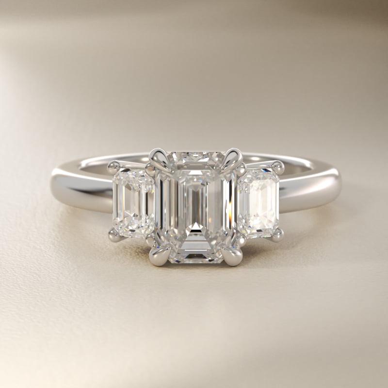Three-Stone Emerald Cut Lab-Grown Diamond Engagement Ring in 14K White Gold (5/8 ct. tw.)