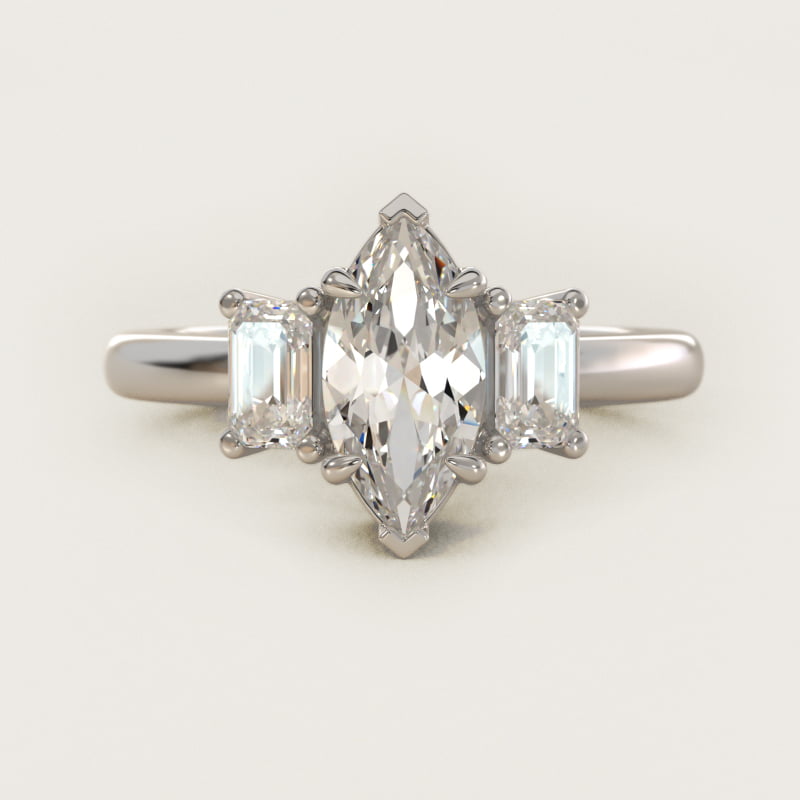 Three-Stone Emerald Cut Diamond Engagement Ring in 14K White Gold (5/8 ct. tw.)