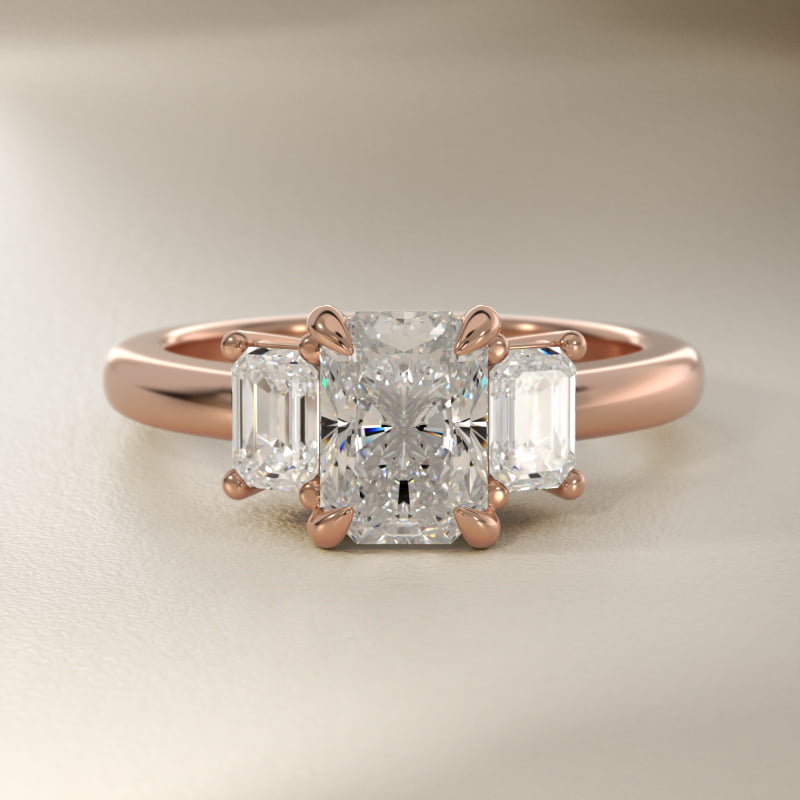 Three-Stone Emerald Cut Lab-Grown Diamond Engagement Ring in 14k Rose Gold (5/8 ct. tw.)