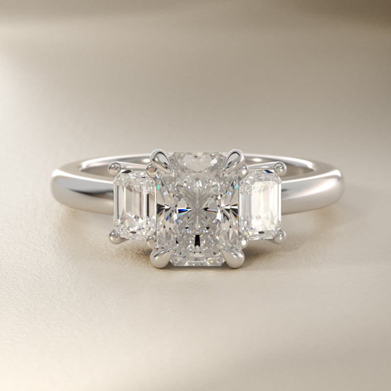 Three-Stone Emerald Cut Lab-Grown Diamond Engagement Ring in 14K White Gold (5/8 ct. tw.)