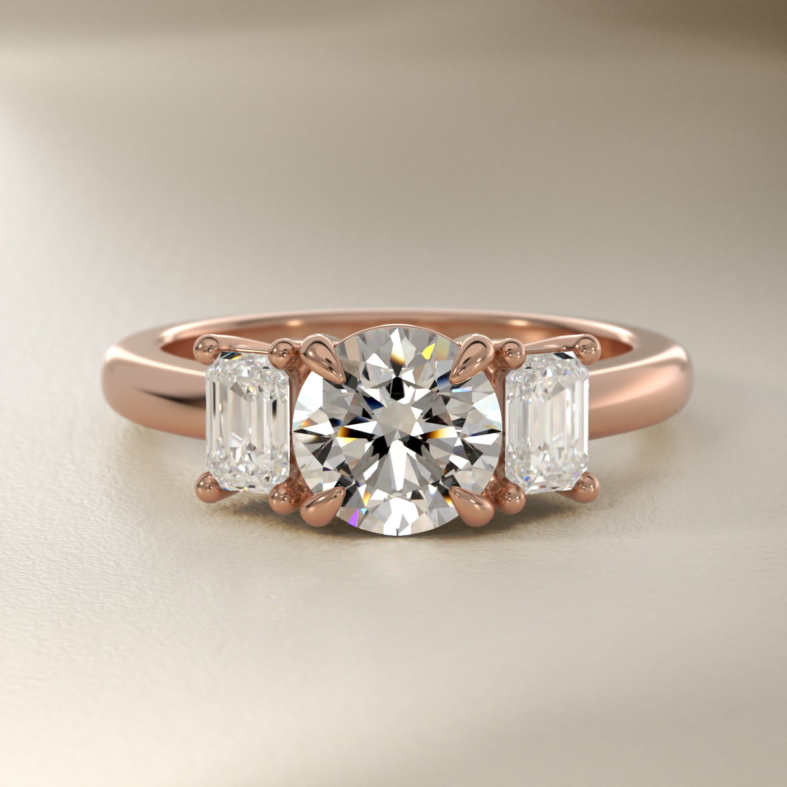 Three-Stone Emerald Cut Diamond Engagement Ring in 14k Rose Gold (5/8 ct. tw.)