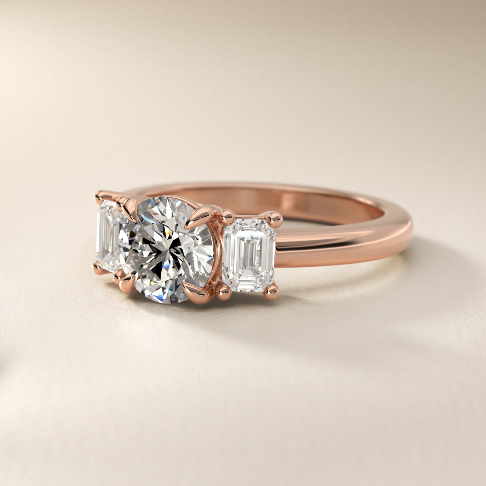Three-Stone Emerald Cut Diamond Engagement Ring in 18k Rose Gold (5/8 ct. tw.)