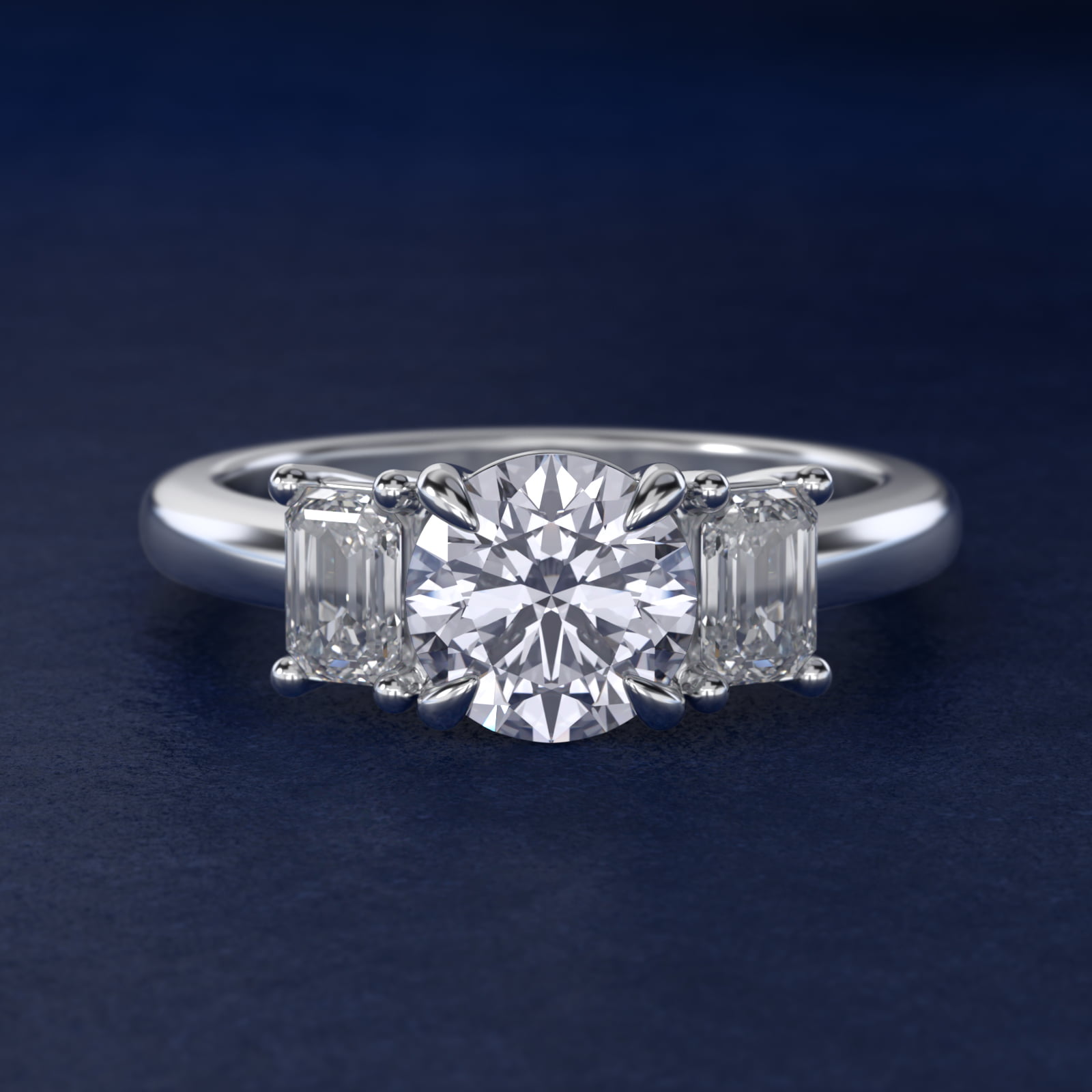 Three-Stone Emerald Cut Diamond Engagement Ring in 18K White Gold (5/8 ct. tw.)