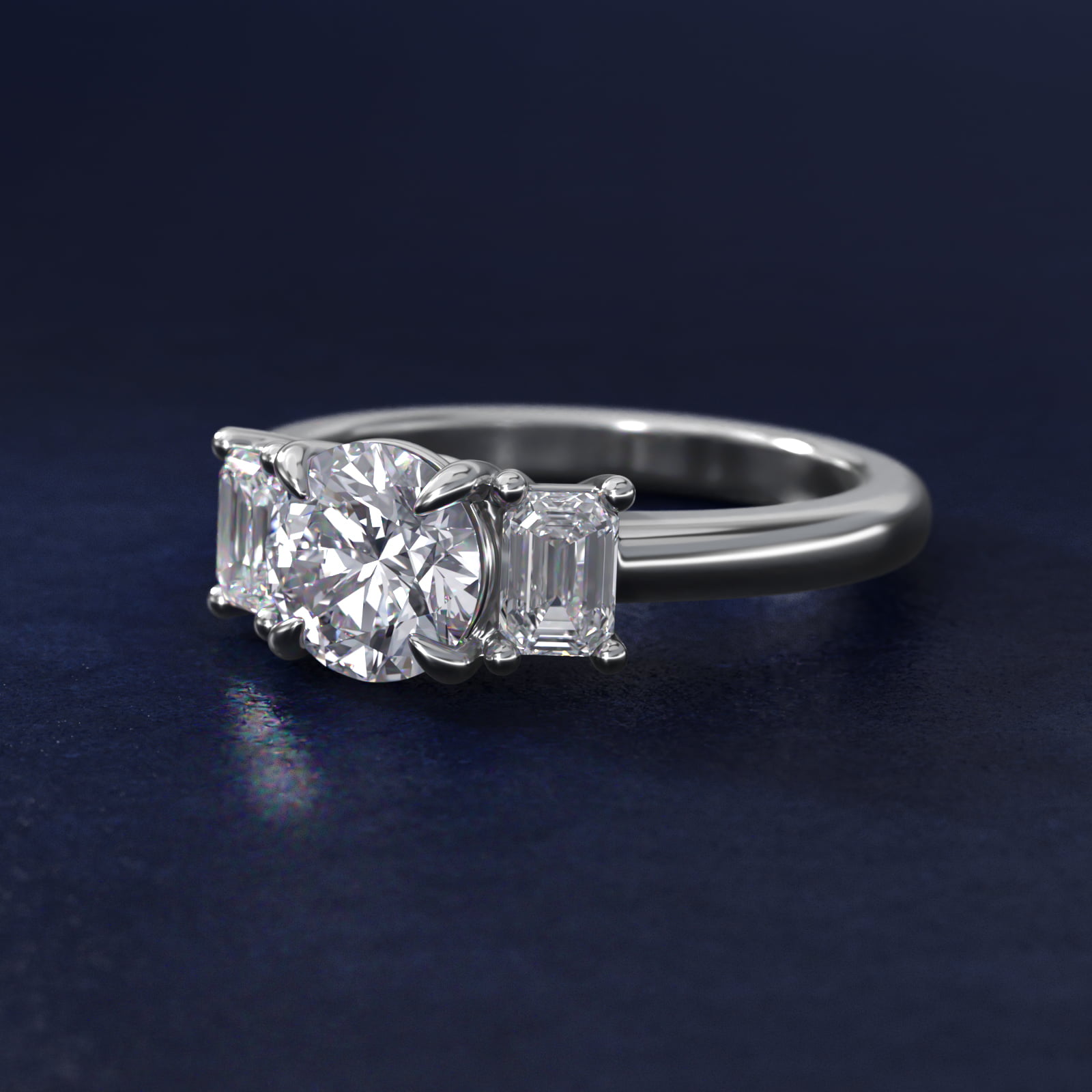 Three-Stone Emerald Cut Lab-Grown Diamond Engagement Ring in 14K White Gold (5/8 ct. tw.)