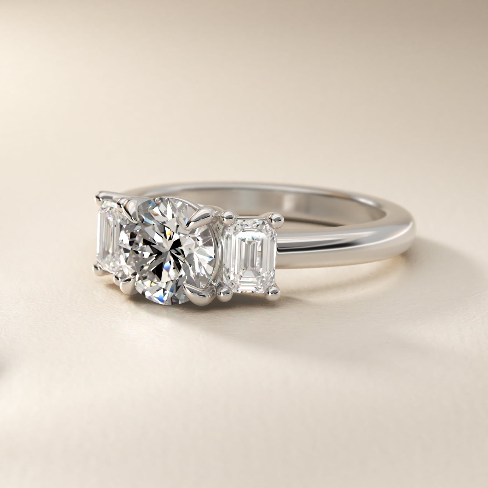 Three-Stone Emerald Cut Lab-Grown Diamond Engagement Ring in 18K White Gold (5/8 ct. tw.)