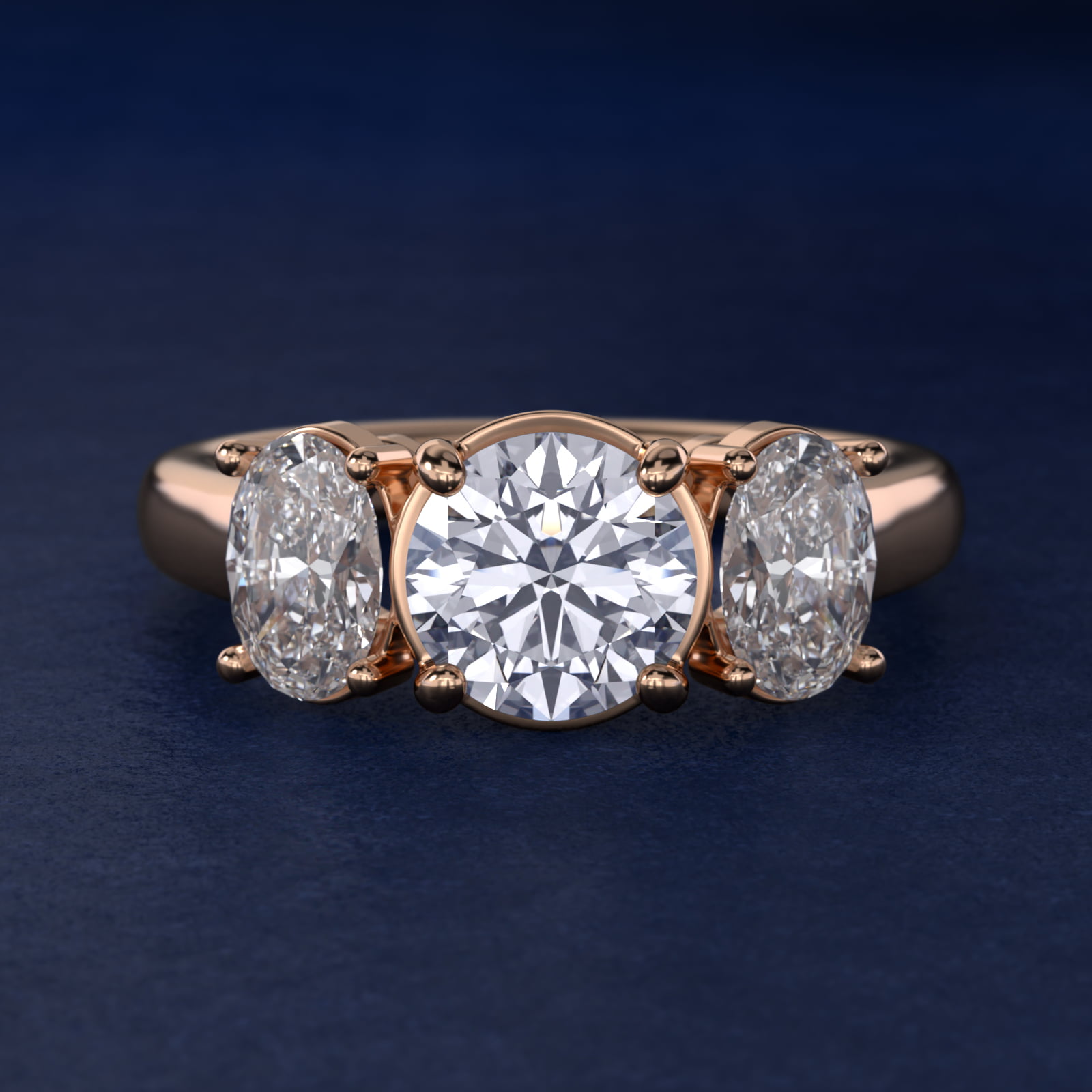 Oval Three-Stone Lab-Grown Diamond Engagement Ring in 14k Rose Gold (1 ct. tw.)