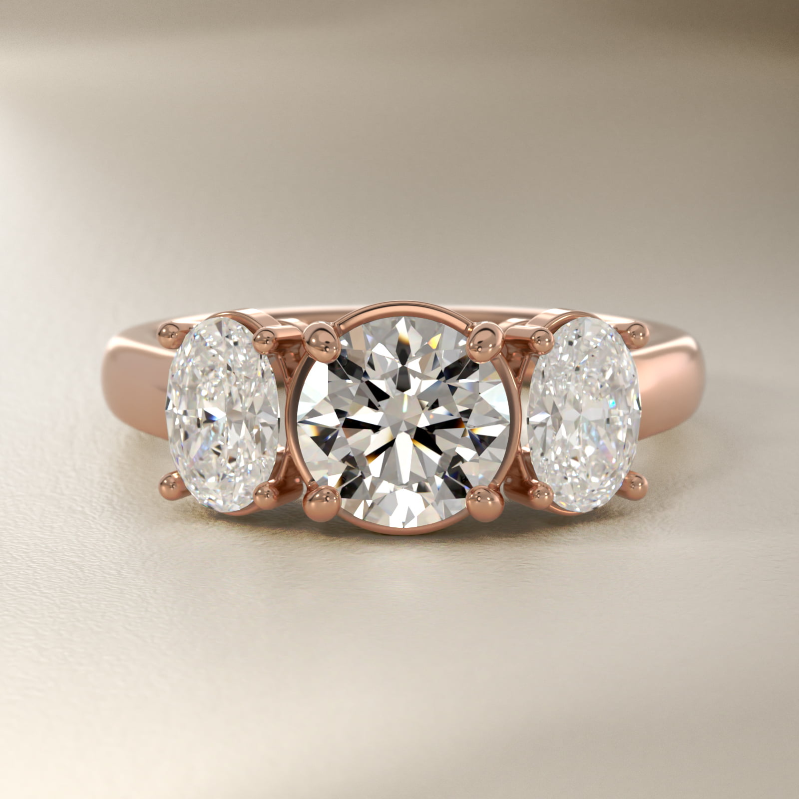 Oval Three-Stone Diamond Engagement Ring in 18k Rose Gold (1 ct. tw.)