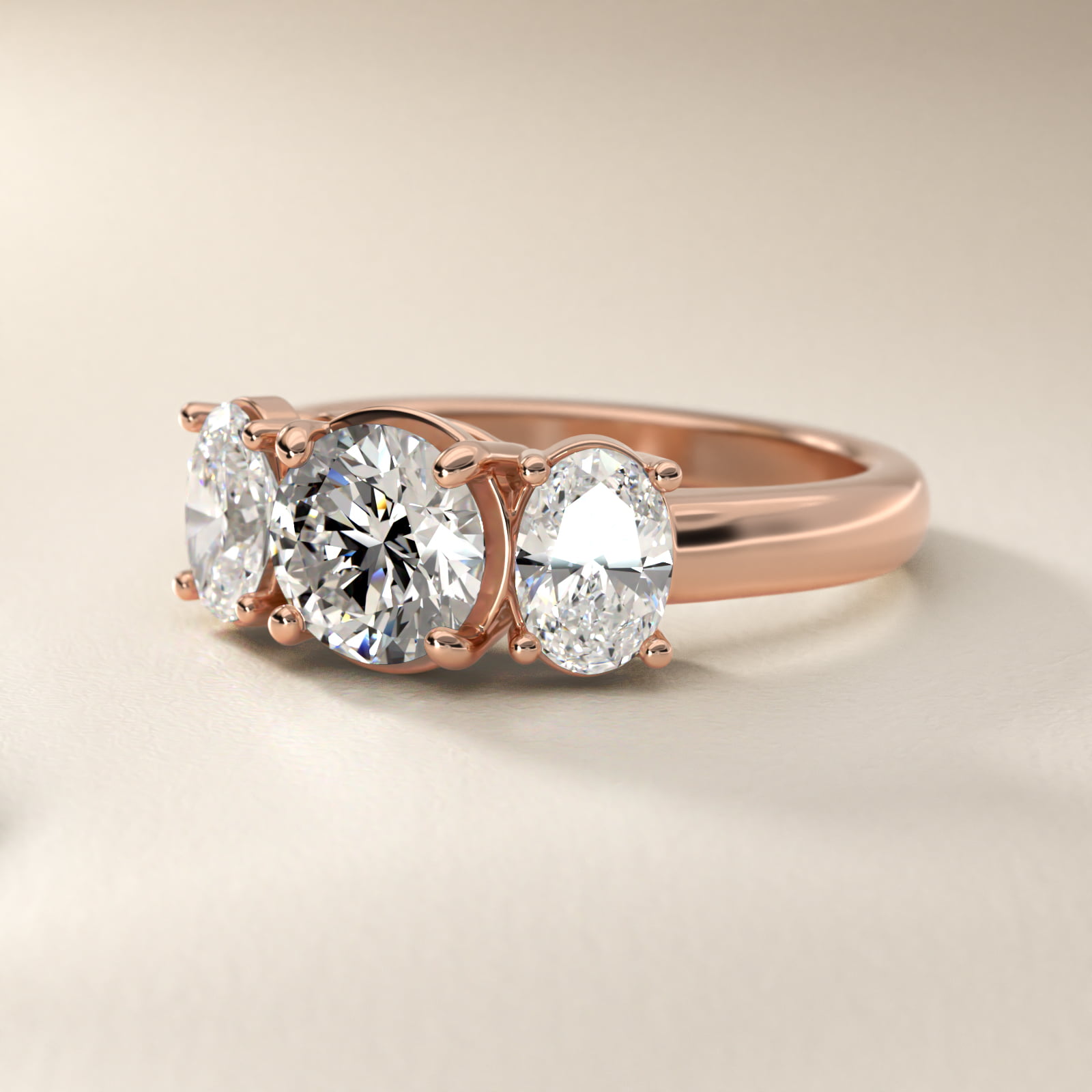 Oval Three-Stone Diamond Engagement Ring in 14k Rose Gold (1 ct. tw.)