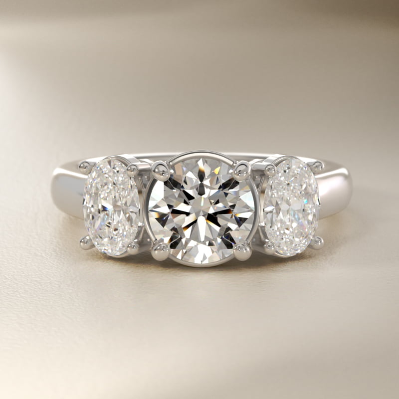 Oval Three-Stone Lab-Grown Diamond Engagement Ring in 14k White Gold (1 ct. tw.)
