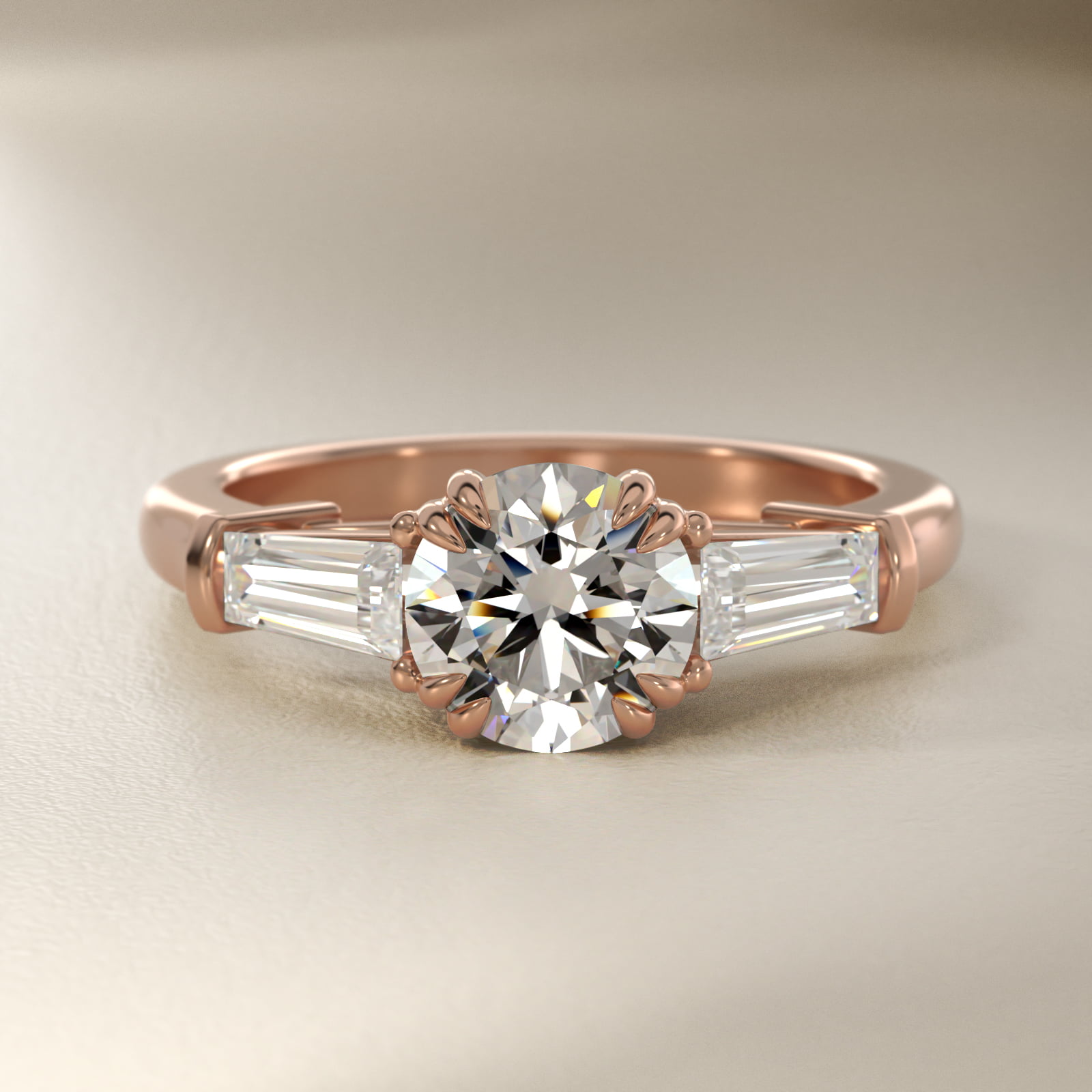 Three-Stone Tapered Baguette Diamond Engagement Ring in 18k Rose Gold (1/2 ct. tw.)