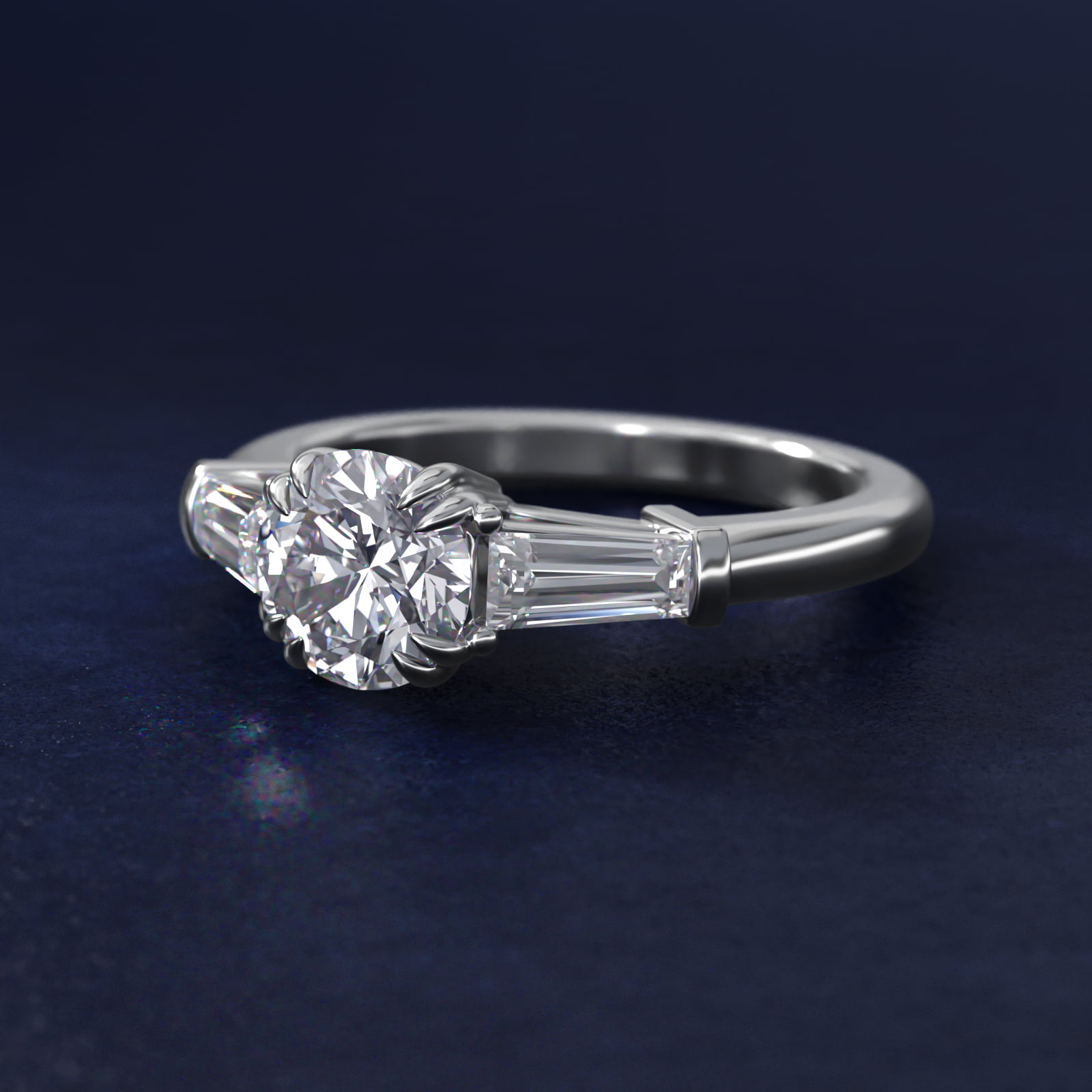 Three-Stone Tapered Baguette Diamond Engagement Ring in 14k White Gold (1/2 ct. tw.)