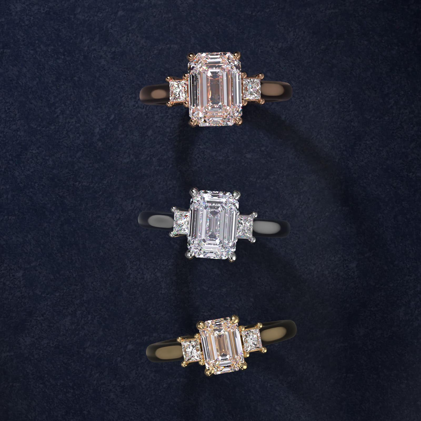 James Allen Emerald Cut Three Stone Pavé engagement ring in 18K white gold