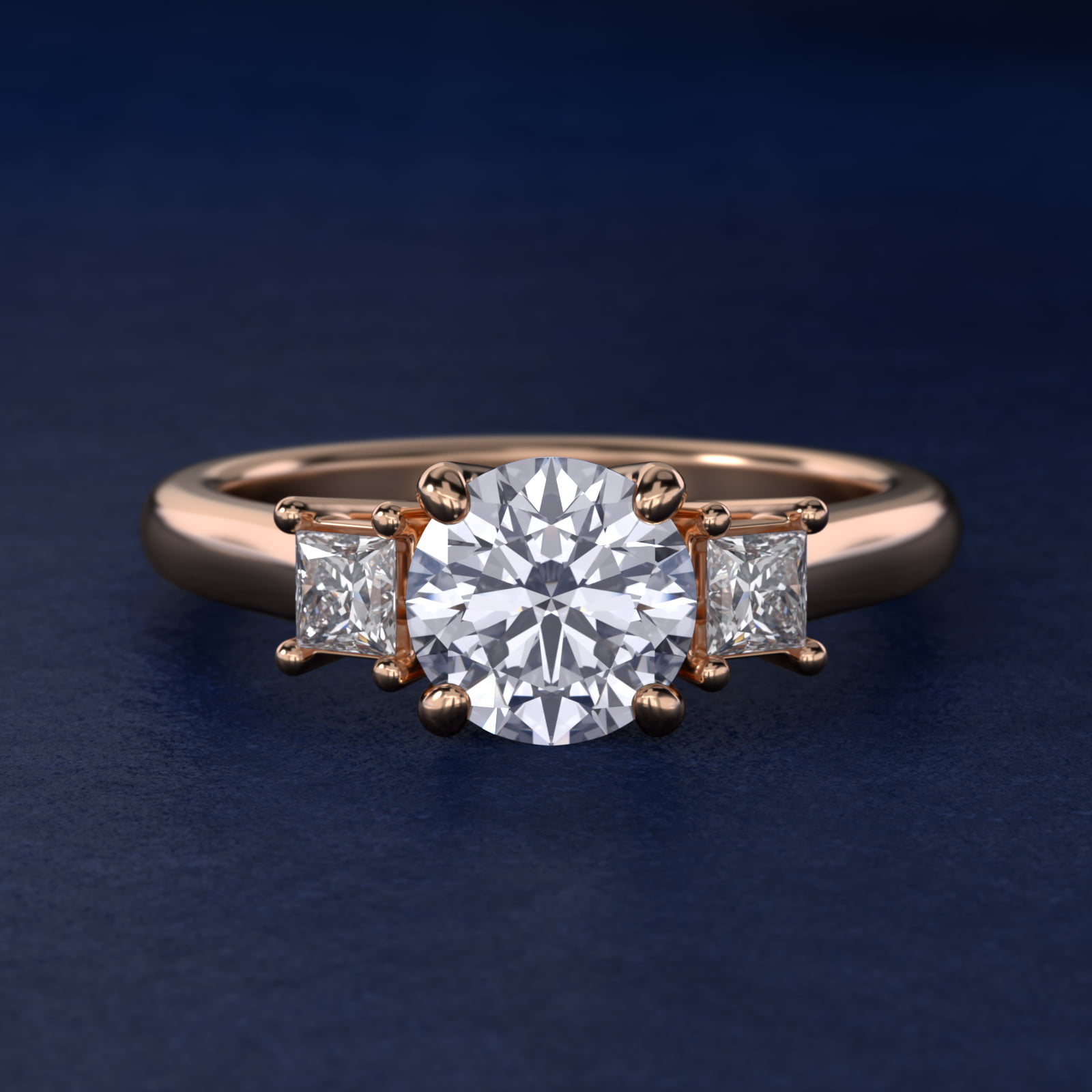 Three-Stone Princess Diamond Engagement Ring in 18k Rose Gold (1/3 ct. tw.)