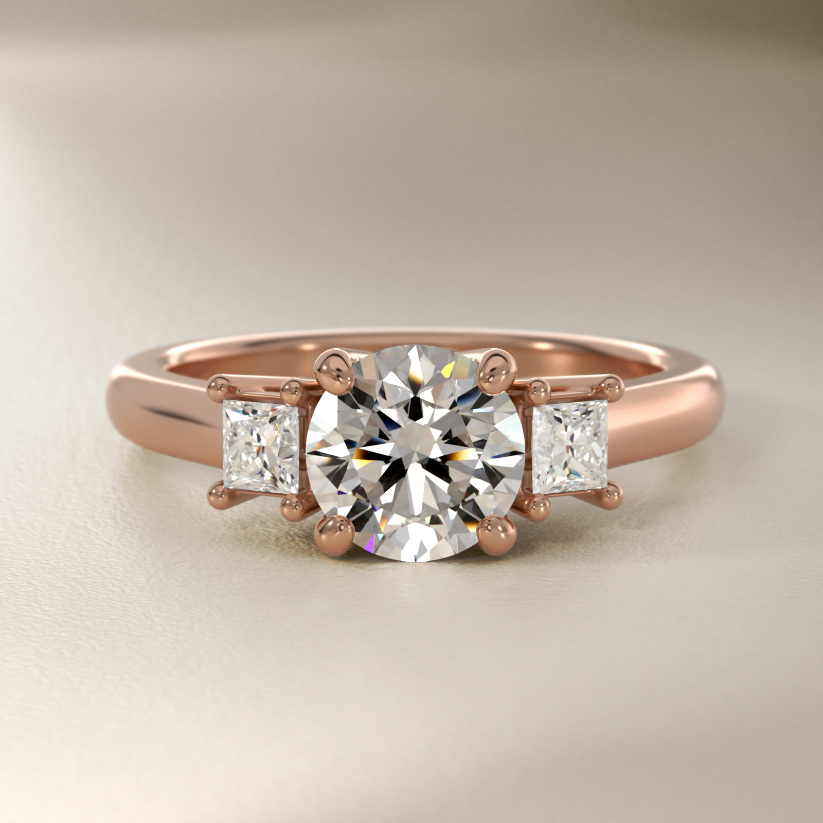 Three-Stone Princess Diamond Engagement Ring in 14k Rose Gold (1/3 ct. tw.)