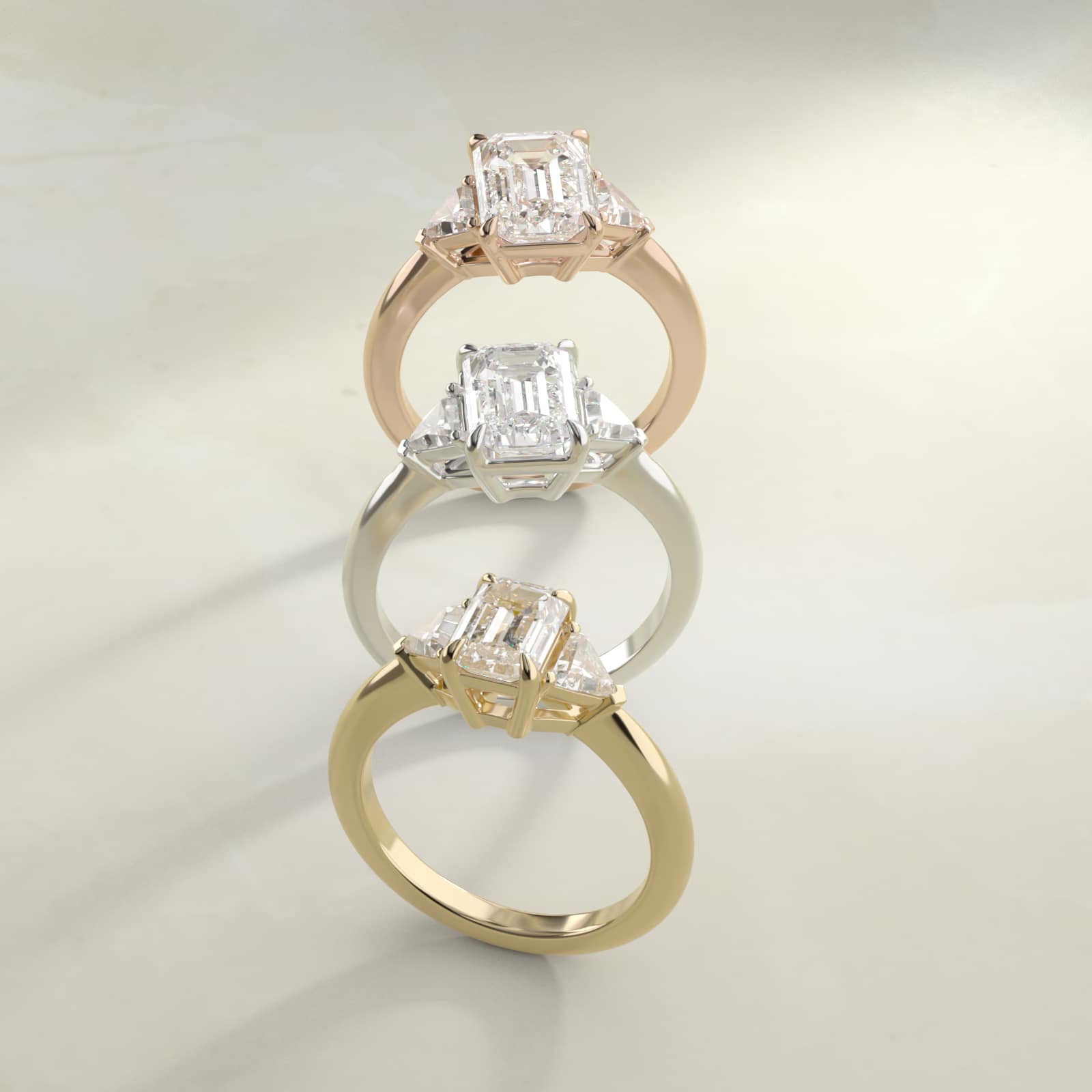 Gallery Collection Emerald Three Stone Halo Diamond Engagement Ring in platinum
