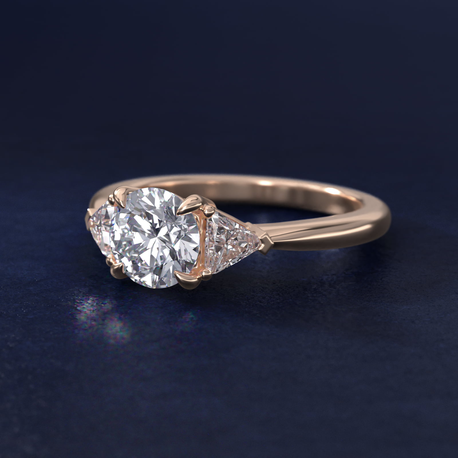 Three-Stone Trillion Diamond Engagement Ring in 18k Rose Gold (1/3 ct. tw.)