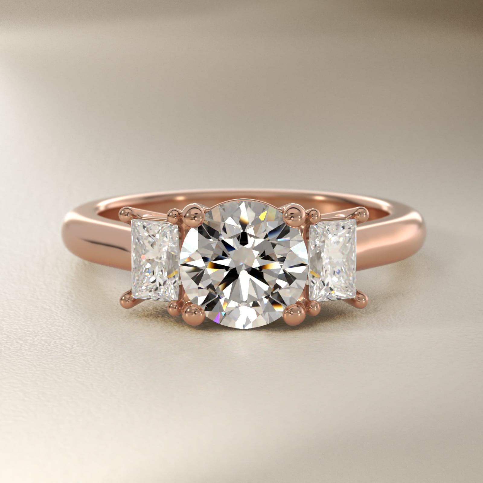 Three-Stone Elongated Princess Diamond Engagement Ring in 18k Rose Gold (1/2 ct. tw.)