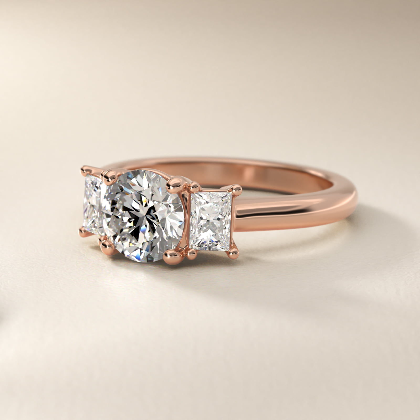 Three-Stone Elongated Princess Diamond Engagement Ring in 14k Rose Gold (1/2 ct. tw.)