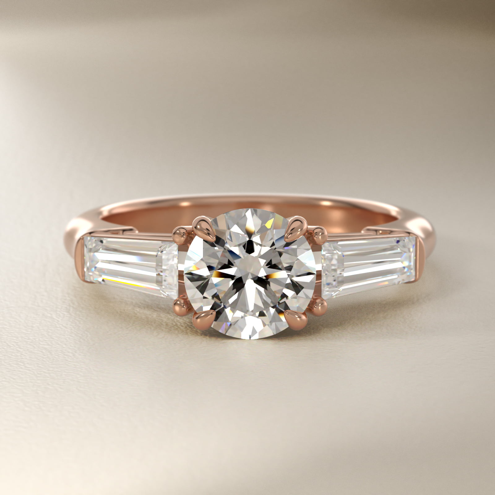 Three-Stone Tapered Baguette Diamond Engagement Ring in 14k Rose Gold (5/8 ct. tw.)