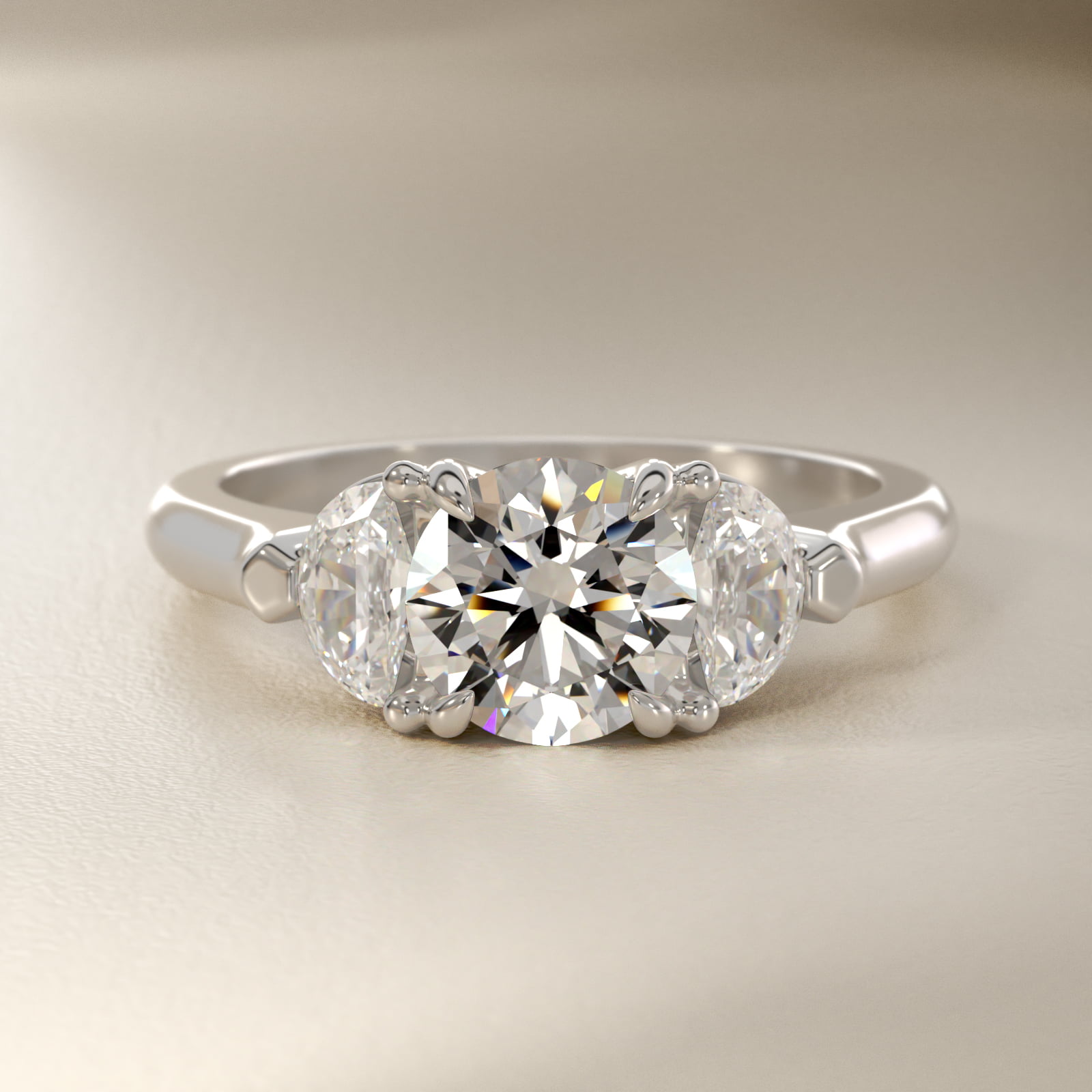 Three-Stone Half-Moon Sidestone Diamond Engagement Ring in 18k White Gold (1/2 ct. tw.)