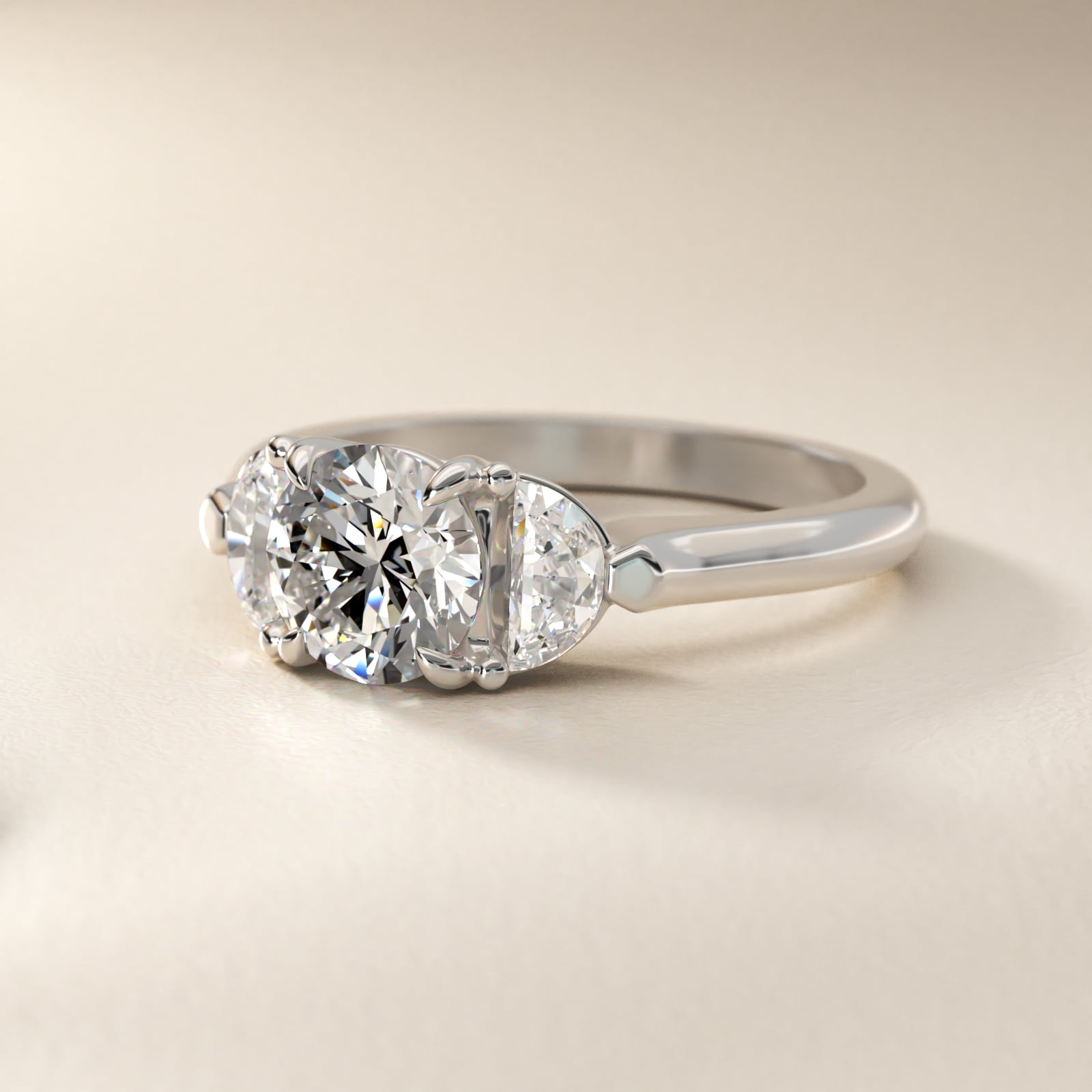 Three-Stone Half-Moon Sidestone Diamond Engagement Ring in Platinum (1/2 ct. tw.)