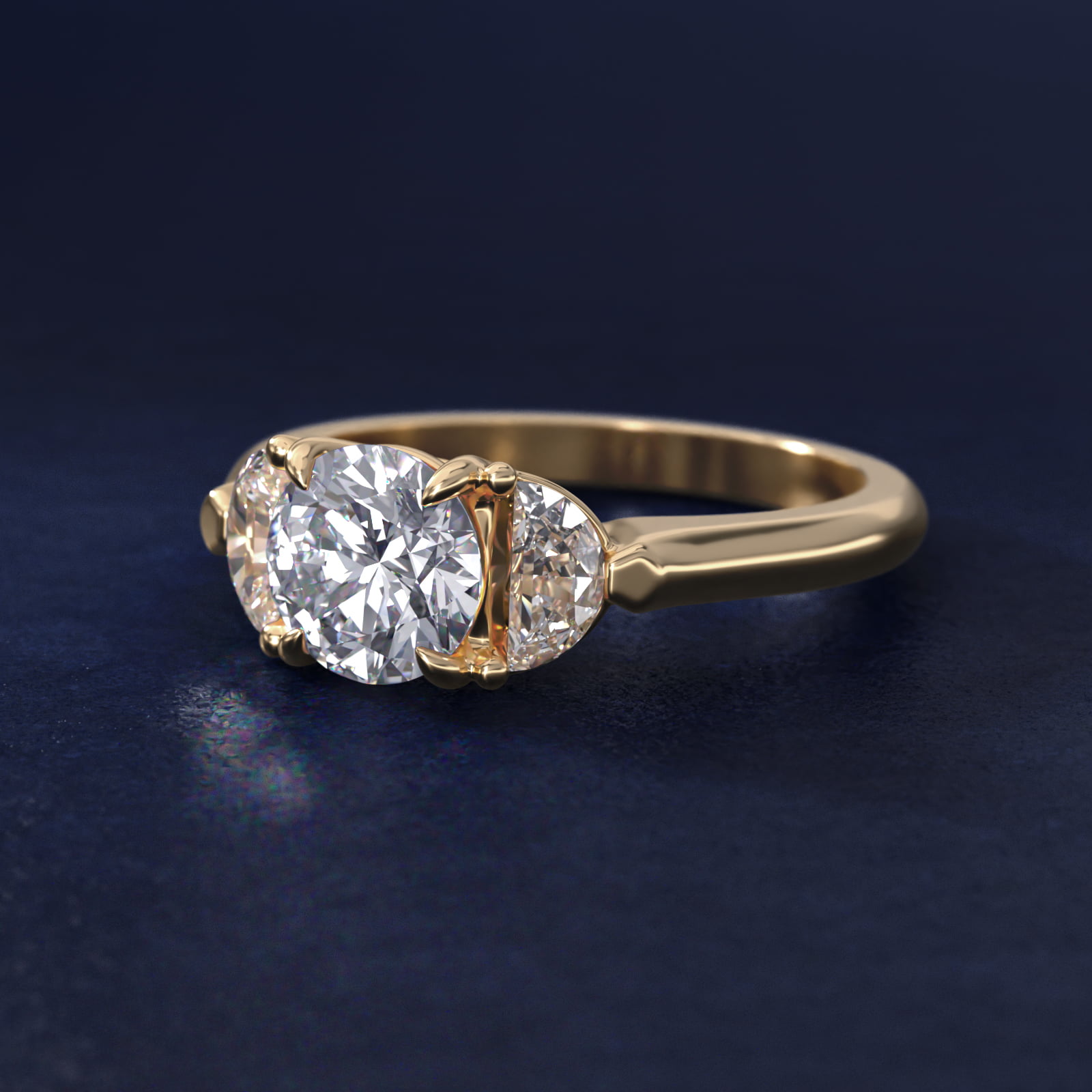 Three-Stone Half-Moon Sidestone Diamond Engagement Ring in 18k Yellow Gold (1/2 ct. tw.)