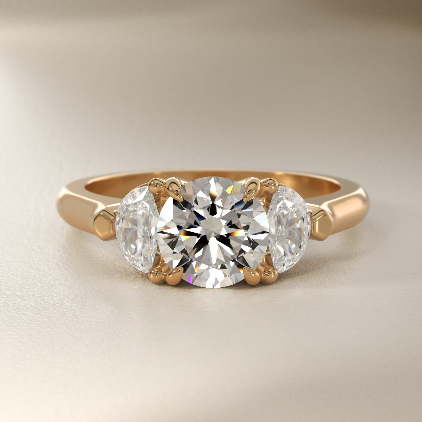 Three-Stone Half-Moon Sidestone Diamond Engagement Ring in 14K Yellow Gold (1/2 ct. tw.)