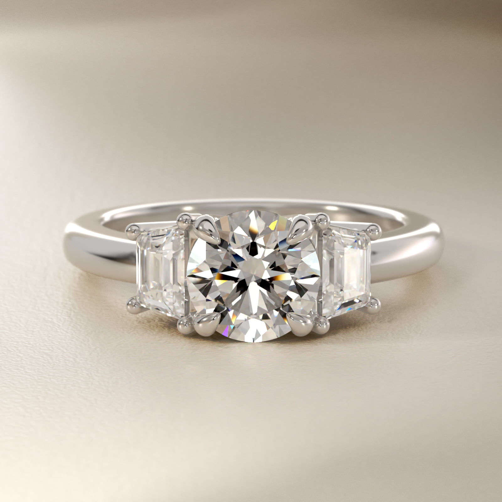 Three-Stone Trapezoid Sidestone Diamond Engagement Ring in 18k White Gold (1/2 ct. tw.)