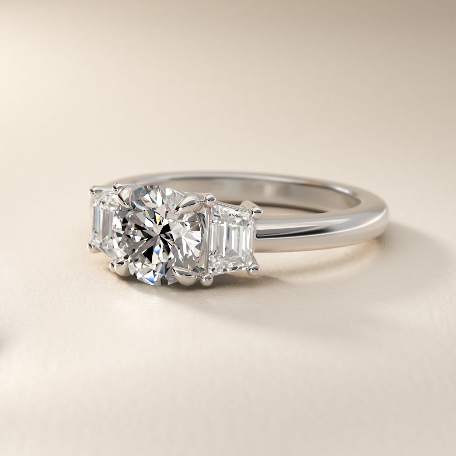 Three-Stone Trapezoid Sidestone Diamond Engagement Ring in Platinum (1/2 ct. tw.)