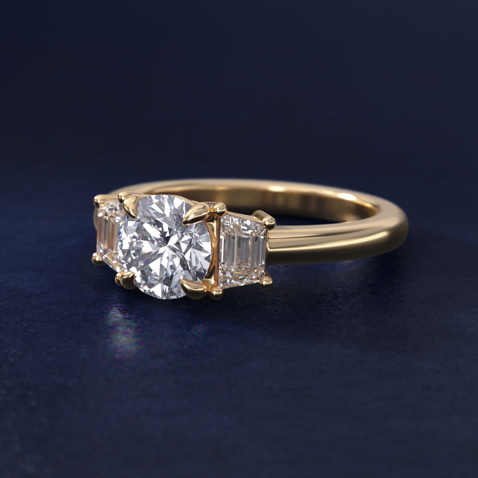 Three-Stone Trapezoid Sidestone Diamond Engagement Ring in 18k Yellow Gold (1/2 ct. tw.)