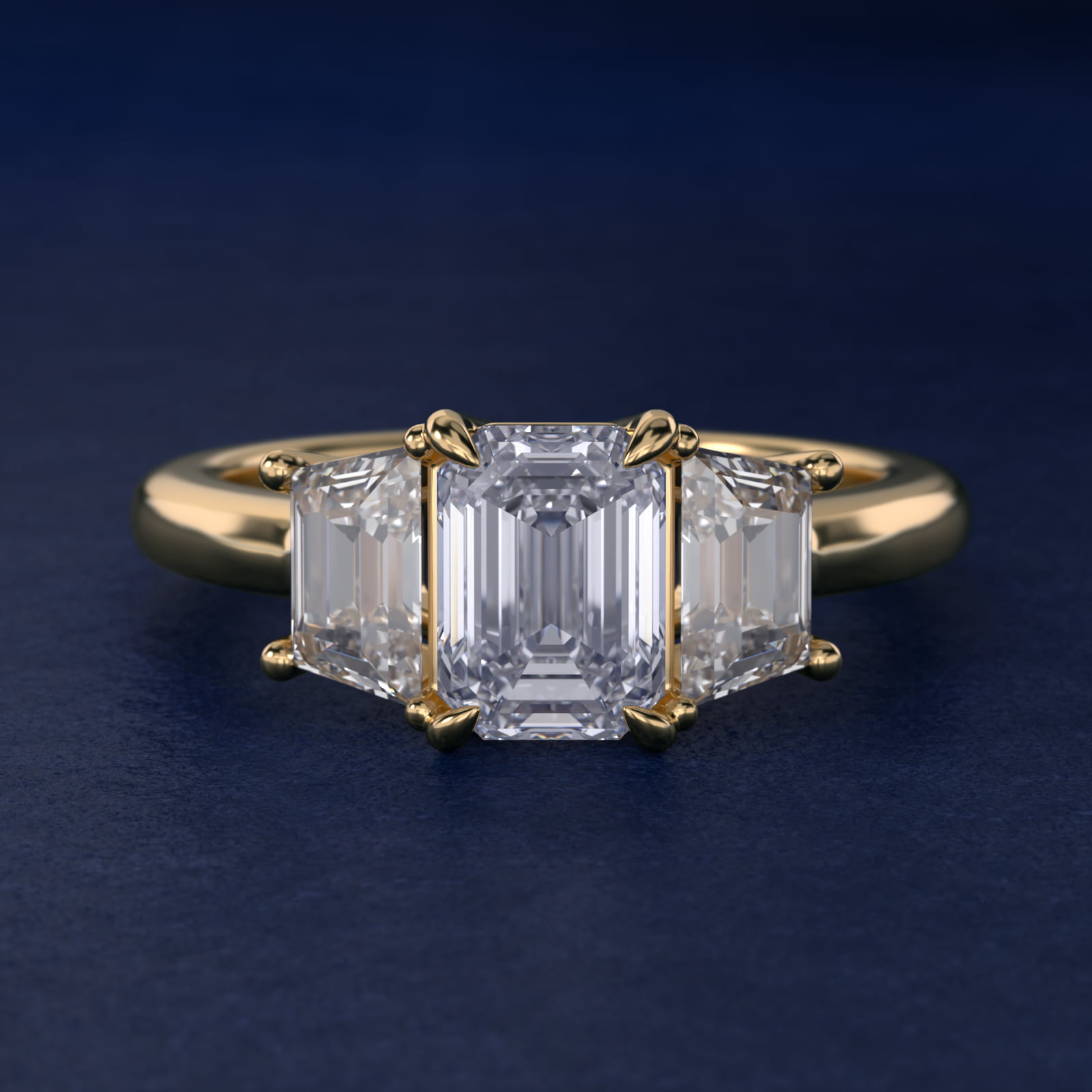 Three-Stone Emerald Cut Diamond Engagement Ring in 14K white gold