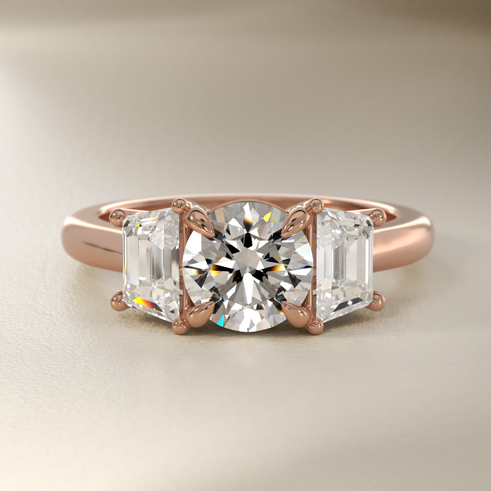 Three-Stone Trapezoid Sidestone Diamond Engagement Ring in 14k Rose Gold (1 ct. tw.)