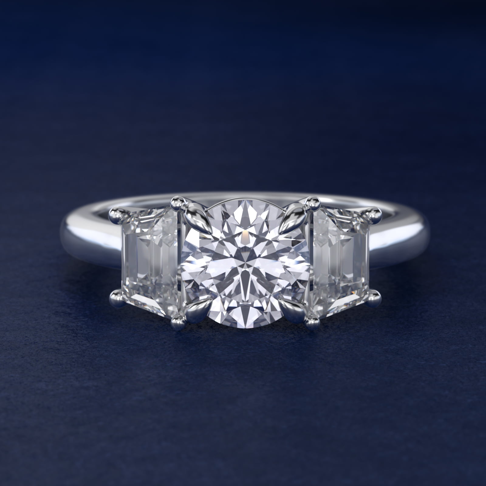 Three-Stone Trapezoid Sidestone Diamond Engagement Ring in Platinum (1 ct. tw.)